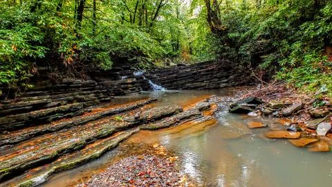 Waterfall into jungle 스톡 사진