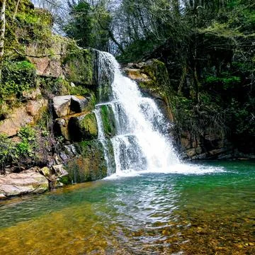Waterfall into jungle Stock Photos