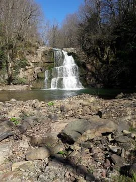 Waterfall into jungle Stock Photos