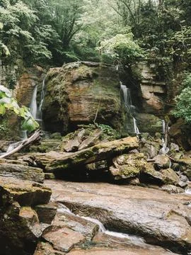 Waterfall into jungle Stock Photos