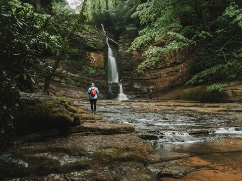 Waterfall into jungle Stock Photos