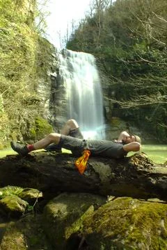 Waterfall into jungle Stock Photos