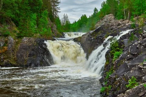 Waterfall Kivach in Kareliya - the second largest, after the Rhine, plain Stock Photos