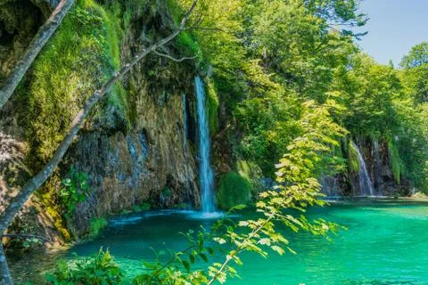Waterfall with lake in Croatia Stock Photos