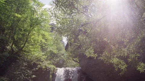 Waterfall lake at mount Olympus in super slow motion Stock Footage 52967368