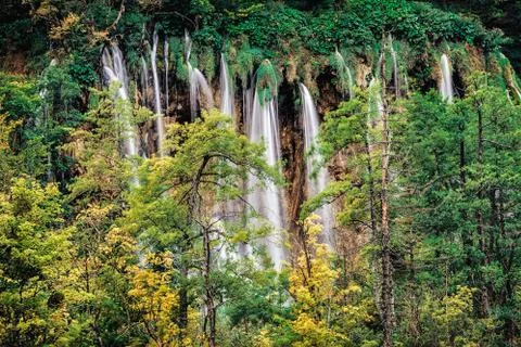 Waterfall lake reflection close up Stock Photos