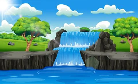 Waterfall landscape background in forest Stock Illustration