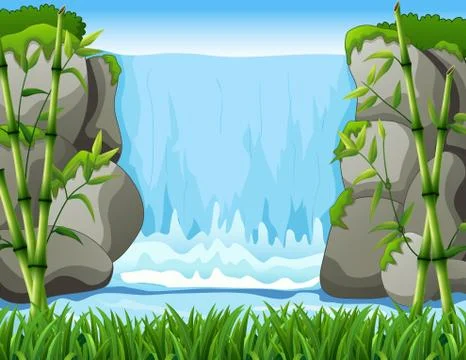 Waterfall landscape background Stock Illustration