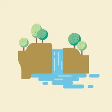 Waterfall landscape in flat style Stock Illustration