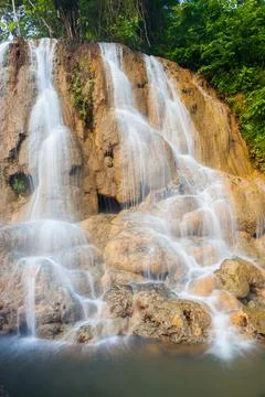 Waterfall landscape view fall on rock Stock Photos