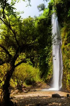 Waterfall landscape view from mountain Stock Photos