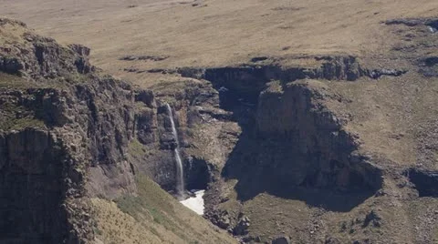 A waterfall in the Lesotho Maluti Mountains Stock Footage 12267217