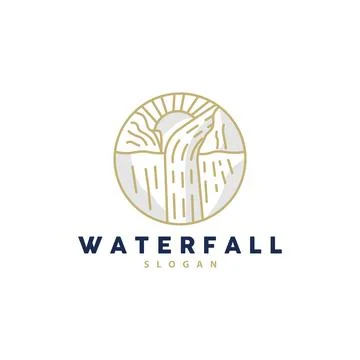 Waterfall Logo, River Mountain Forest Exploring Design Illustration Stock Illustration