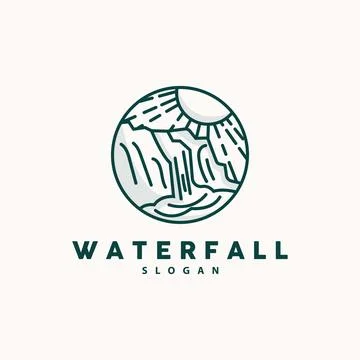 Waterfall Logo, River Mountain Forest Exploring Design Illustration Stock Illustration