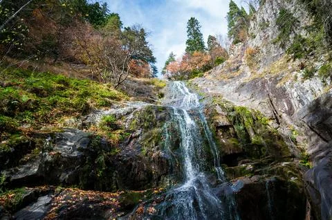 Waterfall Low Angle Rocky Cliff Autumn Bulgaria Stock Photos