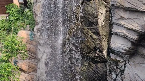 Waterfall made at the zoo. Big waterfall Stock Footage 206027977