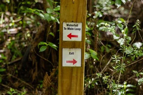 Waterfall Main Loop Exit Trail Direction Post Stock Photos