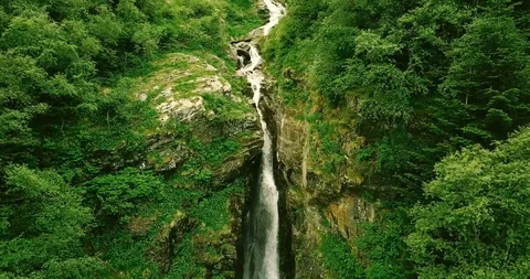 Waterfall with meadows and forest in the Pyrenees Stock Footage 94206809