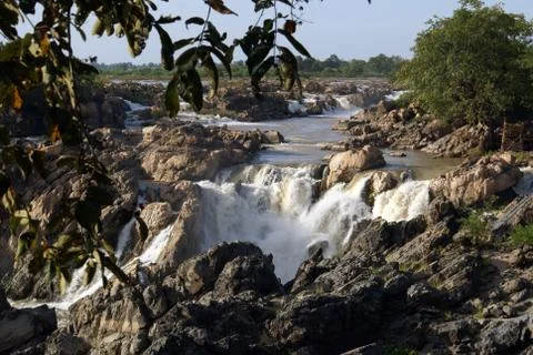 Waterfall on mekong Stock Photos