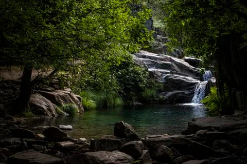 Waterfall in the middle of a forest Stock-Fotos