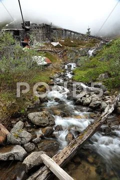 Waterfall in mine town Stock Photos
