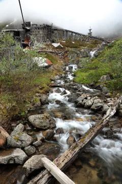 Waterfall in mine town Stock Photos