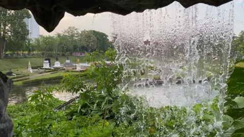 Waterfall model at Mini Siam, famous miniature park attraction in Pattaya Video stock 221186734