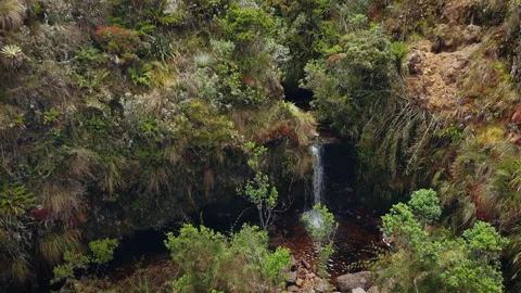 WATERFALL moorland PARAMO VERJON , drone shot, HD Stock-Footage 163388151