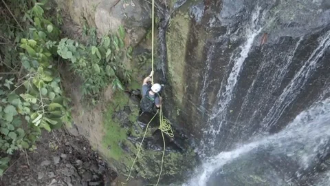 Waterfall mountain climbing nature Stock-Footage 274414541