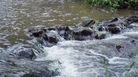 Waterfall mountain close water rocks in summer Stock Footage
