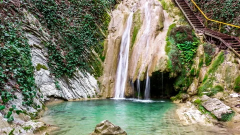 Waterfall in the Mountain Forest Stock Footage 146359616