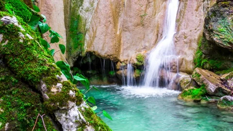 Waterfall in the Mountain Forest Stock Footage 146615113