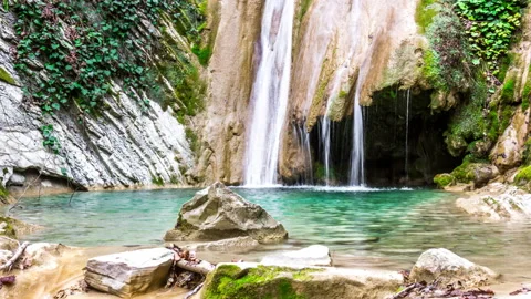 Waterfall in the Mountain Forest Stock Footage 146615141