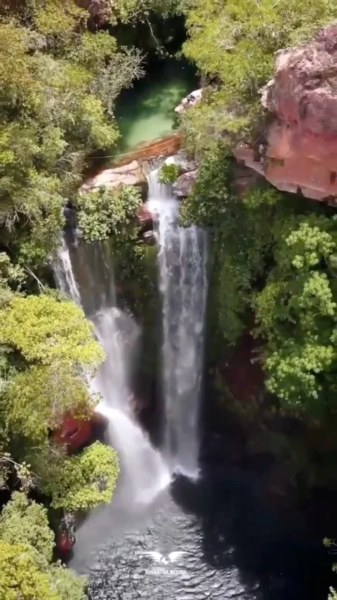 Waterfall in the mountain forest Video stock 228686697