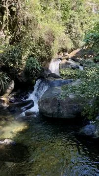 Waterfall in the mountain forest Stock Photos