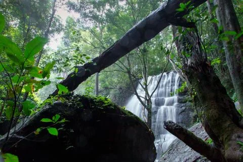 Waterfall mountain landscape select focus with fair light, Waterfall in mount Stock Photos