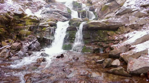 Waterfall in mountain locality in winter Stock Footage 46487517