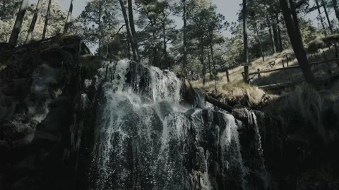 Waterfall in mountain medium shot Stock Footage 339843360