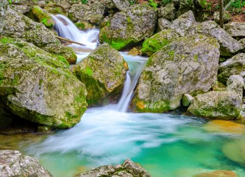 Waterfall in mountain rainforest Stock Photos