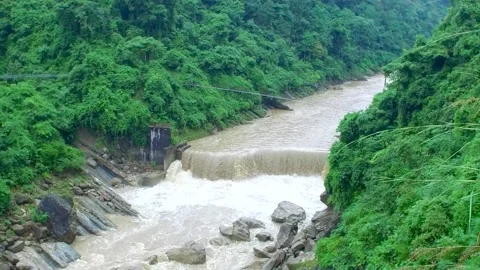 Waterfall in The Mountain river after flood, tinau river Butwal Nepal Stock Footage 155367233