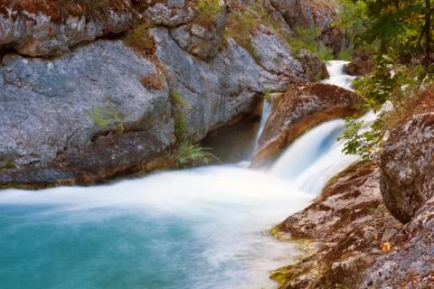 Waterfall on mountain river Fotos de archivo
