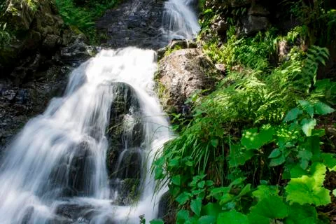 Waterfall on mountain river Stock Photos