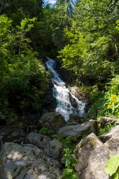 Waterfall on mountain river Stock Photos