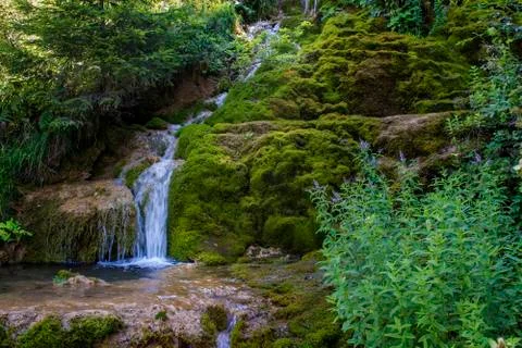 Waterfall on mountain river Stock Photos