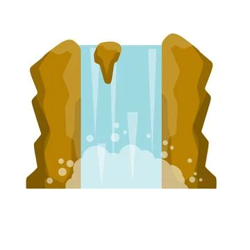 Waterfall on the mountain. Rocks and water. Tropical island, Stock Illustration