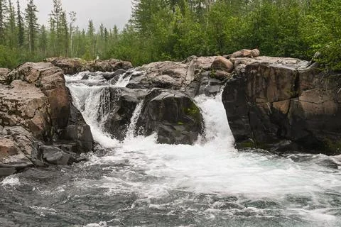 Waterfall on a mountain stream. Stock Photos
