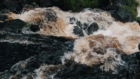 Waterfall on a mountainous stormy river Stock Footage 138832888