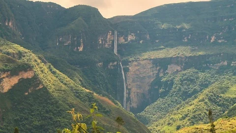 Waterfall on Mountainous Wall 4 Stock Footage 110202802
