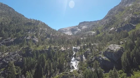 Waterfall in the Mountains Aerial View Stock Footage 87194776