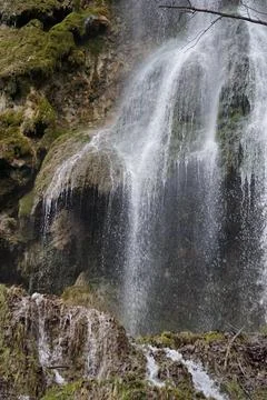 Waterfall from the mountains of Bad Urach Stock Photos
